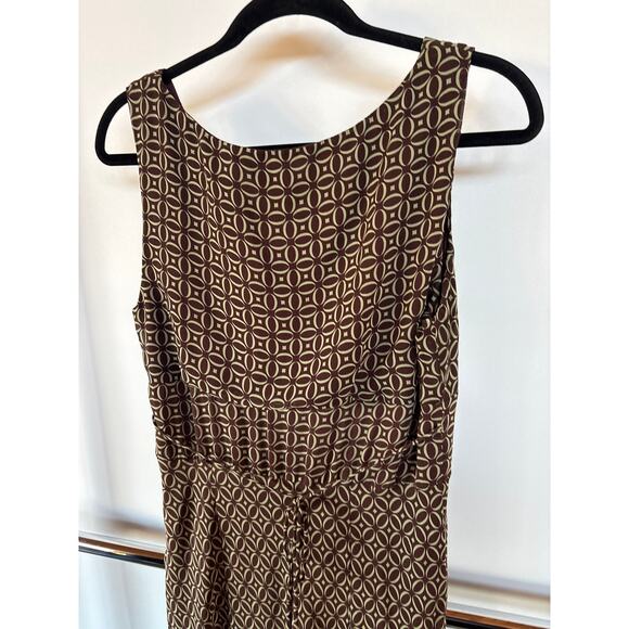Y2K Office Siren Babydoll Sleeveless Midi Dress Brown Mod Business Casual Sz 12 - Picture 7 of 8